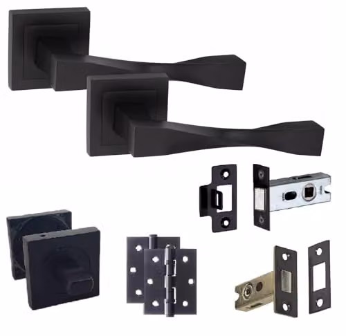Golden Grace Astrid Matt Black Bathroom Door Handle Set – 1