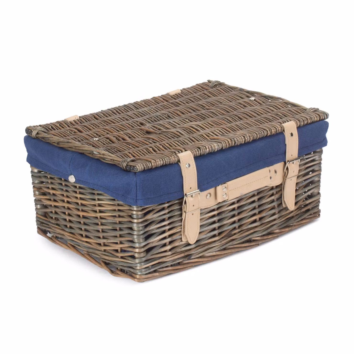 Red Hamper Wicker Picnic Basket with Blue Cotton Lining in Antique Wash – 2