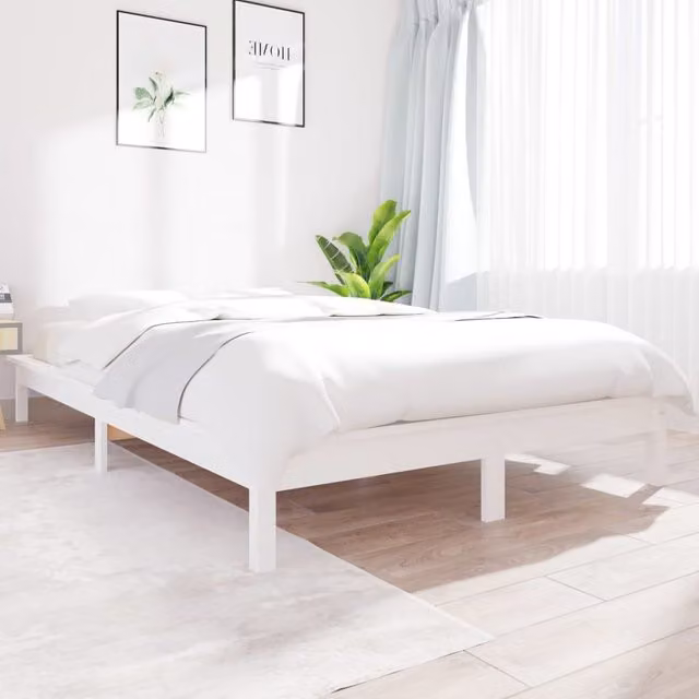 Berkfield Home White Solid Pine Wood Bed Frame W/D/H: 160 x 200 cm