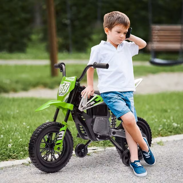 AIYAPLAY 12V Kids Electric Motorcycle with Twist Grip Throttle and Music, Green