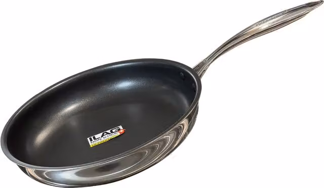 Buckingham Elite Tri-Ply Stainless Steel Frying Pan with ILAG Non-Stick Coating, Silver, 28 cm