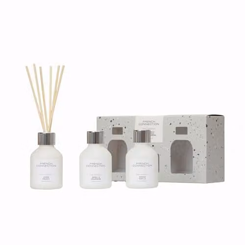 French Connection Black & White Collection Scented Reed Diffuser Trio Set featuring Winter Vanilla, Lemon Drizzle, Neroli and Cedarwood Scents, 50ml x 3