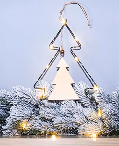 St Helens Home & Garden Battery Powered Metal Tabletop Christmas Tree with Wooden Centre and LED String Lights – 3