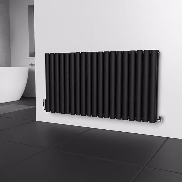 Lux Heat Oval Horizontal Coloured Double Radiator in Space Black, W: 114.0 cm, H: 60.0 cm