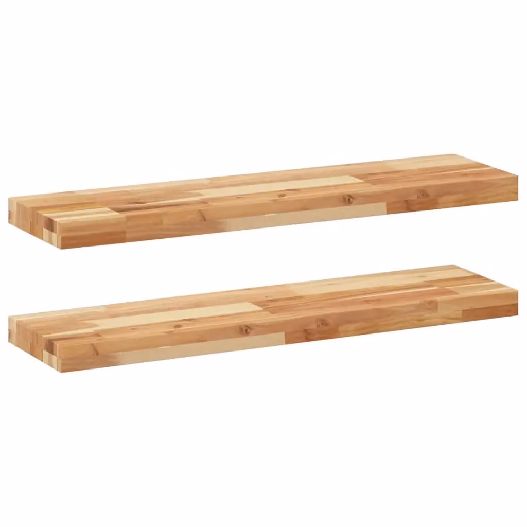 Berkfield Home Set of 2 Brown Oil Finished Solid Wood Acacia Floating Shelves, W: 80 cm, D: 20 cm, H: 4 cm