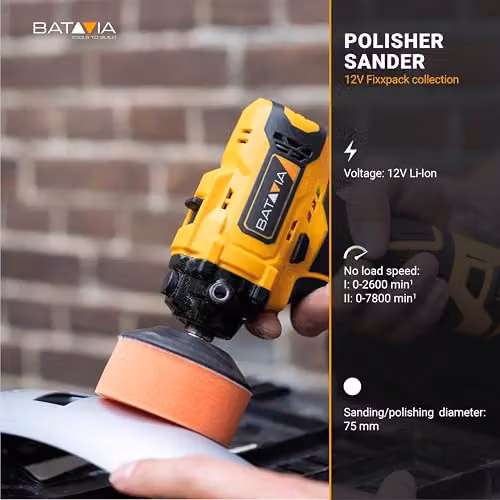 Batavia Fixxpack 12V Cordless Orbital Sander and Polisher, 75mm, Yellow – 2