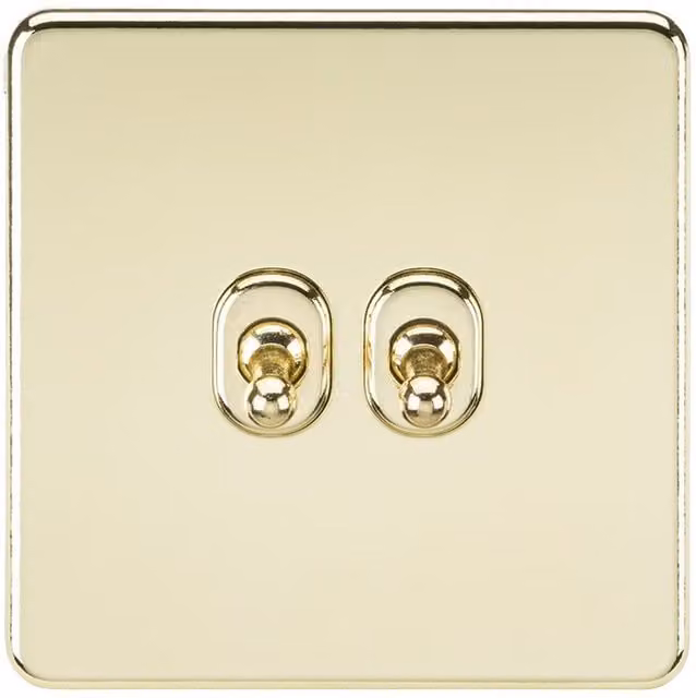 Knightsbridge Screwless 10AX 2G 2-Way Toggle Switch in Polished Brass SF2TOGPB