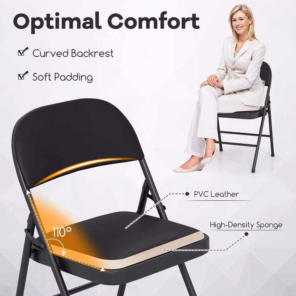 Gymax 4 Pack of Black Padded Folding Chairs with Metal Frame – 3