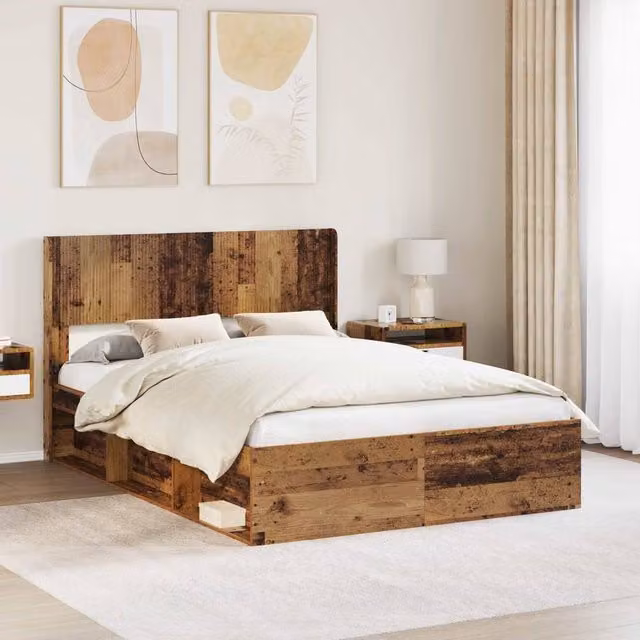 Berkfield Home Bed Frame with Headboard and Side Compartment Storage, Brown, W/D/H: 120 x 200 cm