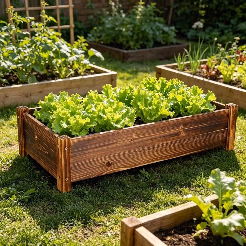 NESTLUNE Large Wooden Rectangular Raised Flower Bed Planter in Brown – 6