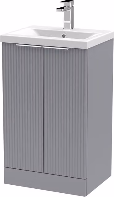 Balterley Fluted Front Floor Standing 2 Door Vanity Basin Unit, Satin Grey, W: 50 cm, H: 85 cm – 1