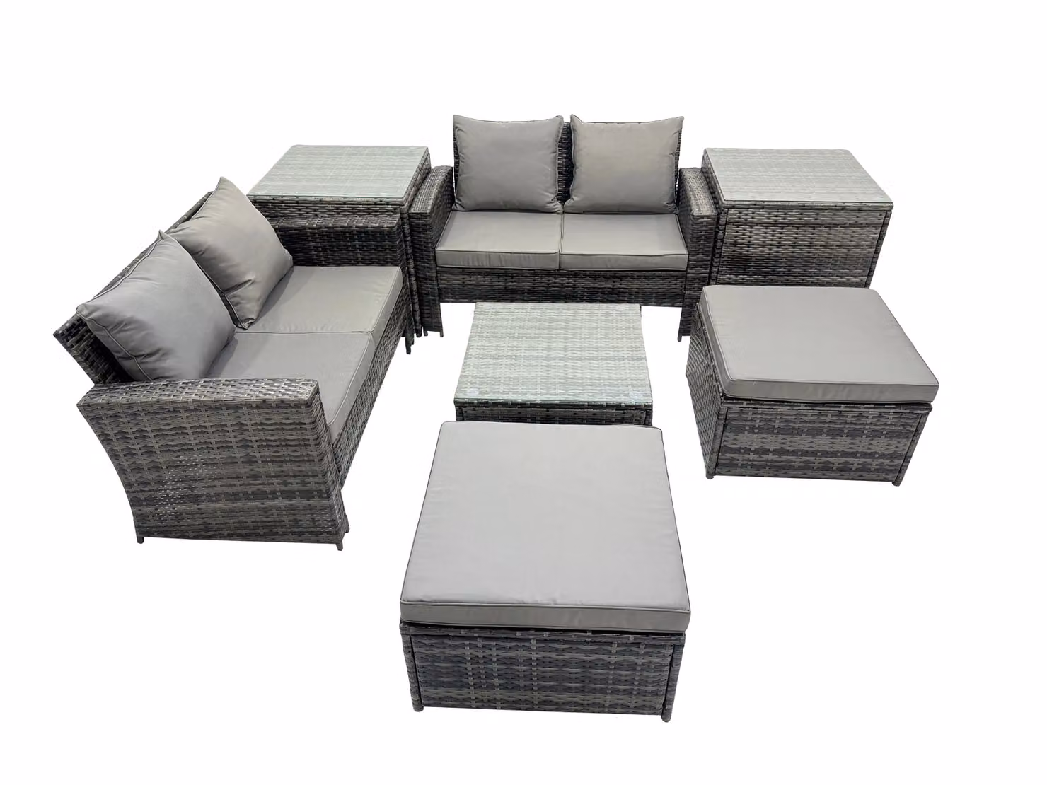 Fimous Lounge Double Seat Sofa Coffee Table Set with 2 Side Tables and 2 Stools in Dark Grey – 2