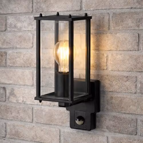 CGC Lighting Black Outdoor Wall Lantern with PIR Motion Sensor and Transparent Bevelled Glass – 2