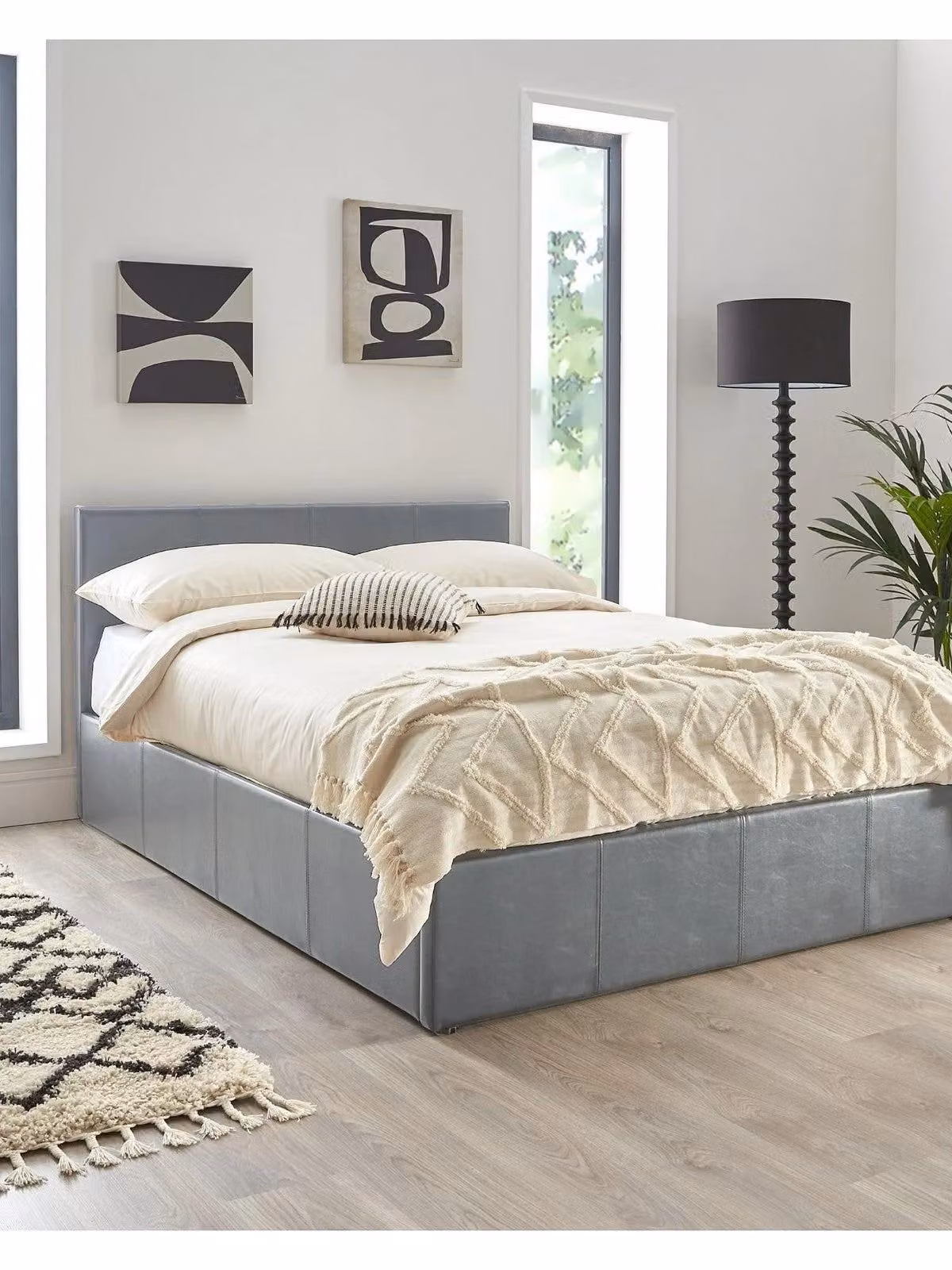 Marston Faux Leather Ottoman Bed King Grey, W/D/H: 160 x 200 x 88.5 cm