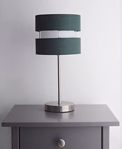 K LIVING Modern Table Lamp with Layered Fabric Shade in Green, H 38.0 x W 18.0 x D 17.78 cm