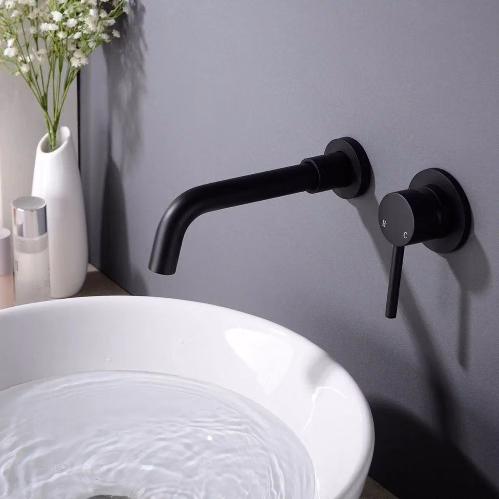 Hinsinc Matt Black Wall Mounted Brass Basin Mixer Tap – 4