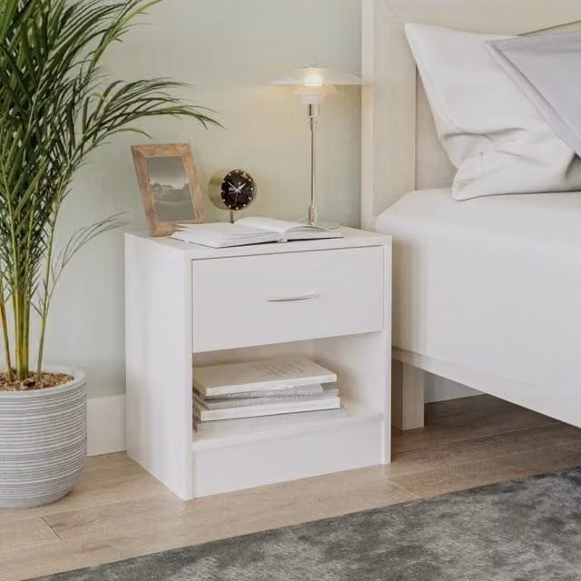 EONLION Set of 2 Modern Single Drawer Nightstands in White