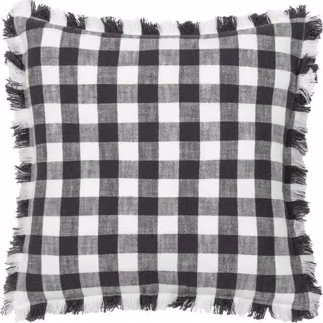 Make it a Home Barton Black Check Fringed Feather Filled Cotton Square Cushion