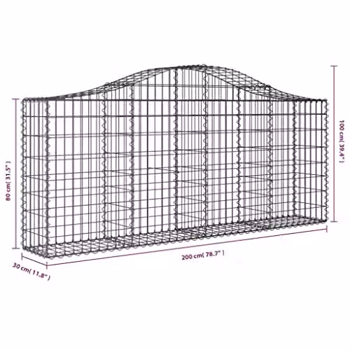 vidaXL Arched Gabion Basket in Silver Galvanised Steel, W/D/H: 200 x 30 x 80/100 cm – 2