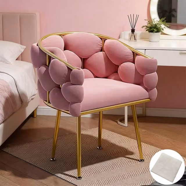FORGEVIO Pink Velvet Vanity Accent Chair with Backrest for your Bedroom or Dressing Area