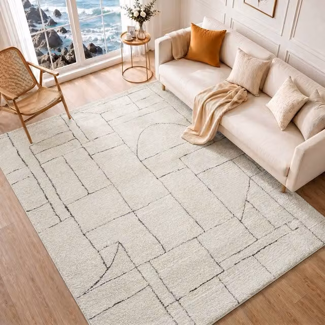 Livabliss Freud Modern High Pile Rug in Black, Brown and White, W/D/H: 160 x 215 cm