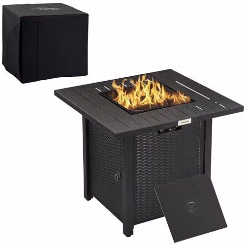 Outsunny Rattan-style Propane Gas Fire Pit Table in Black, W/D/H: 71 x 71 x 63 cm – 1