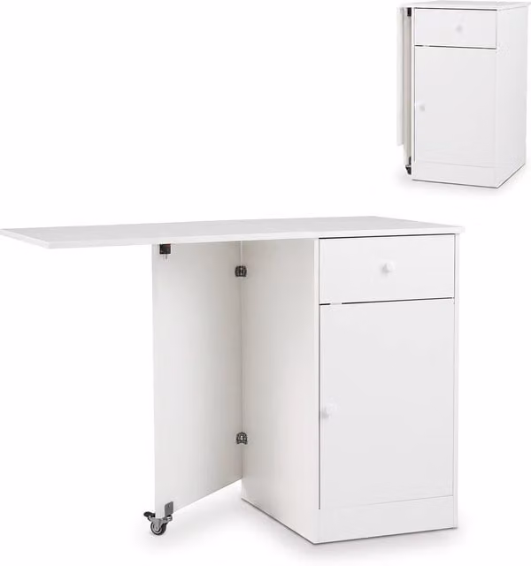 COSTWAY Modern White Drop Leaf Space Saving Folding Dining Table