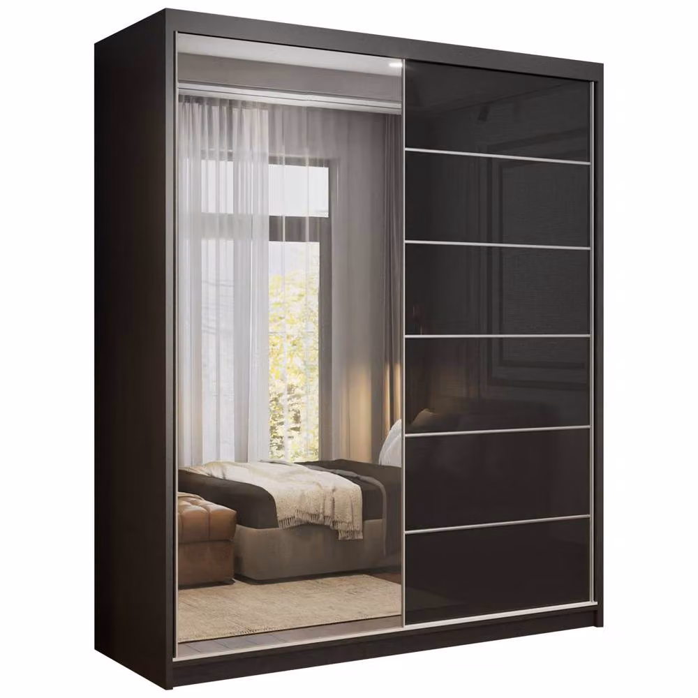 Sliding Wardrobes 4U Fusion High Gloss Black Sliding Mirror Door Wardrobe W: 180 cm, H: 200 cm – 2