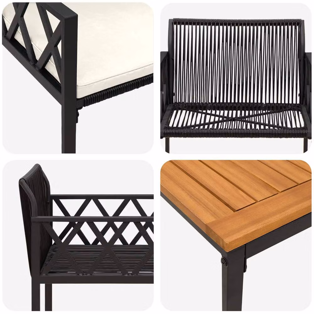 Berkfield Home 3 Piece Outdoor Furniture Set in Black and Cream White Poly Rattan – 4