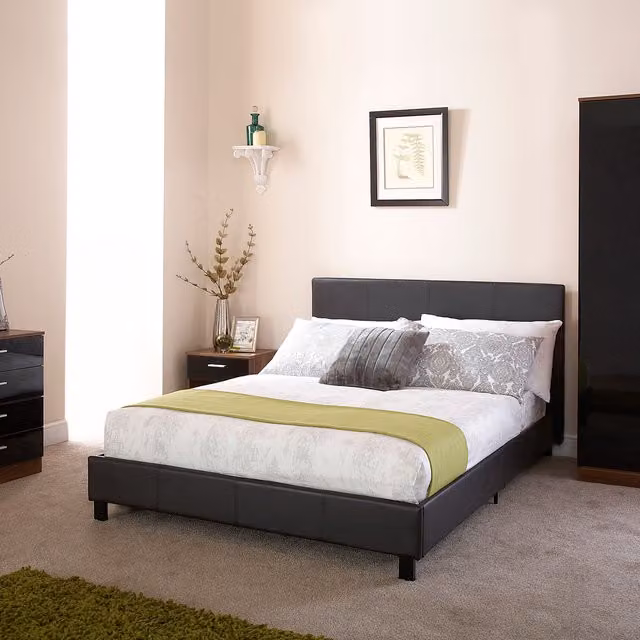 GFW Modern Upholstered Bed in Black, W/D/H: 140 x 200 cm