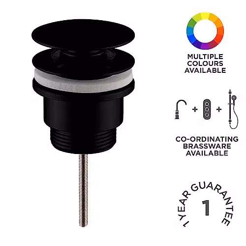 nuie EK410 Modern Bathroom Universal Push Button Basin Waste in Matt Black, W/D/H: 11.0 x 6.3 x 6.3 cm – 2
