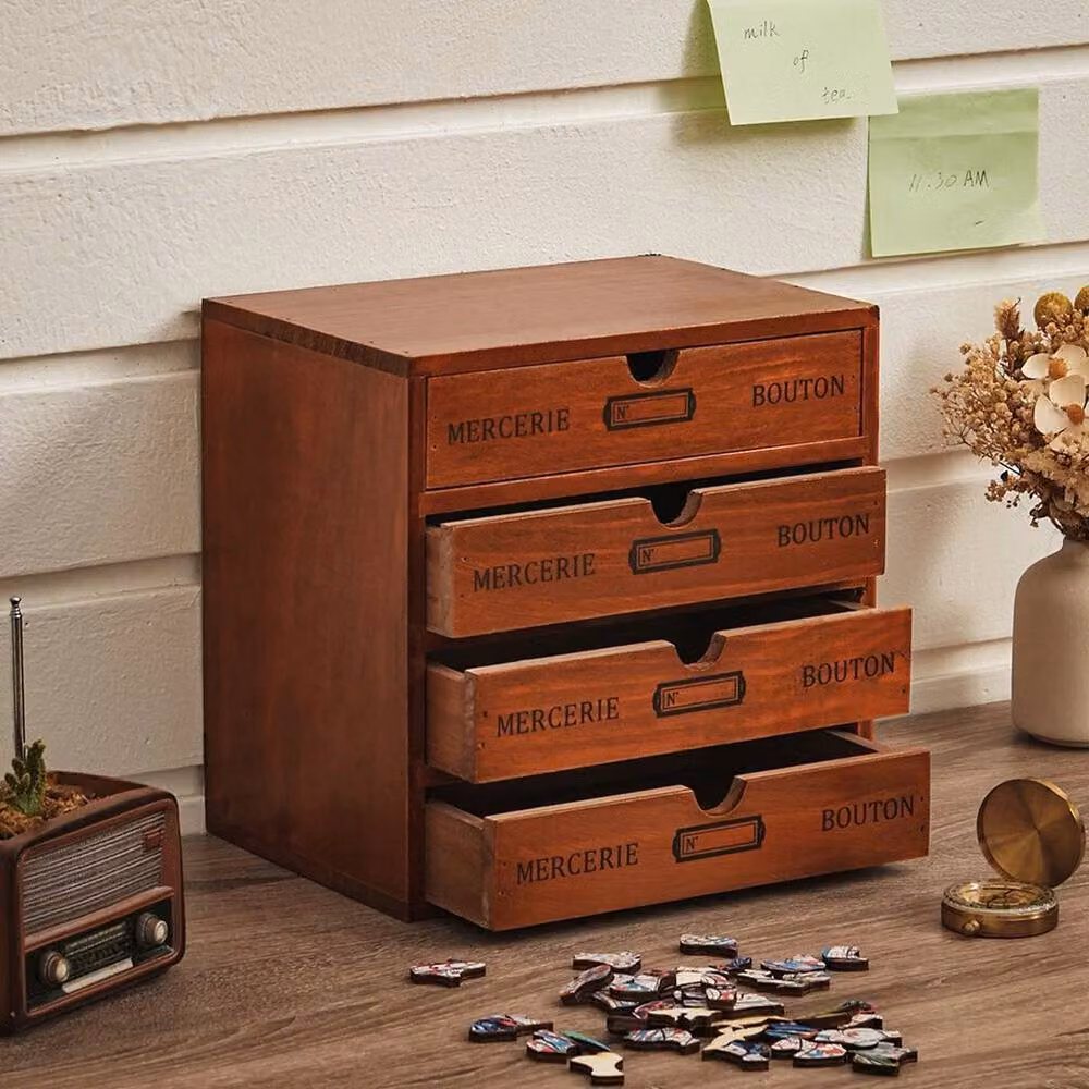 FORGEVIO Wooden 4 Drawer Desktop Storage Cabinet in Brown, W: 50 cm, D: 24 cm, H: 50 cm – 3