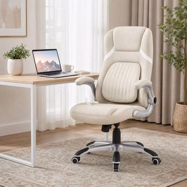 STILVORA Beige Fabric Task Chair with Adjustable Height, Armrests and 360 Degree Swivel