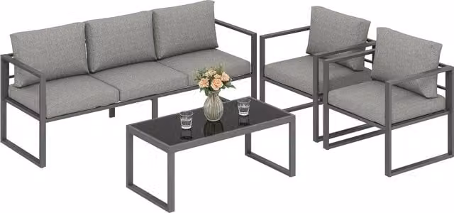 Outsunny Modern Aluminium Patio Furniture Set in Matt Dark Grey