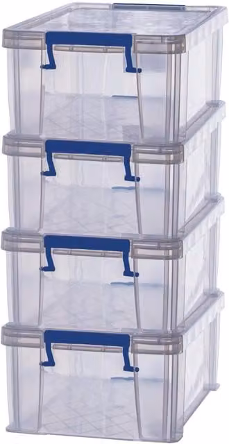 ProStore Pack of 4 Stackable 10L Plastic Storage Boxes with Lids, Transparent