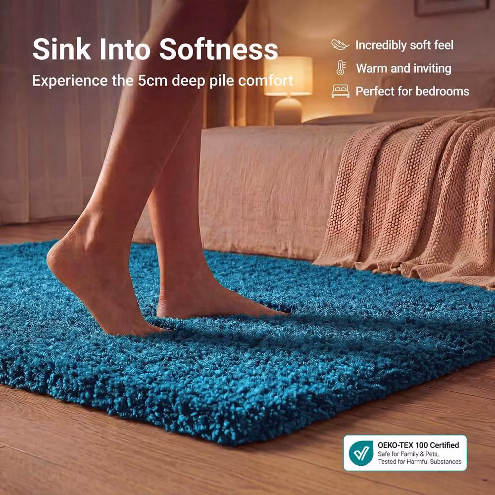 Bravich LTD Shaggy Area Rug in Teal, W: 200 cm, D: 290 cm, Height: 5 cm – 2