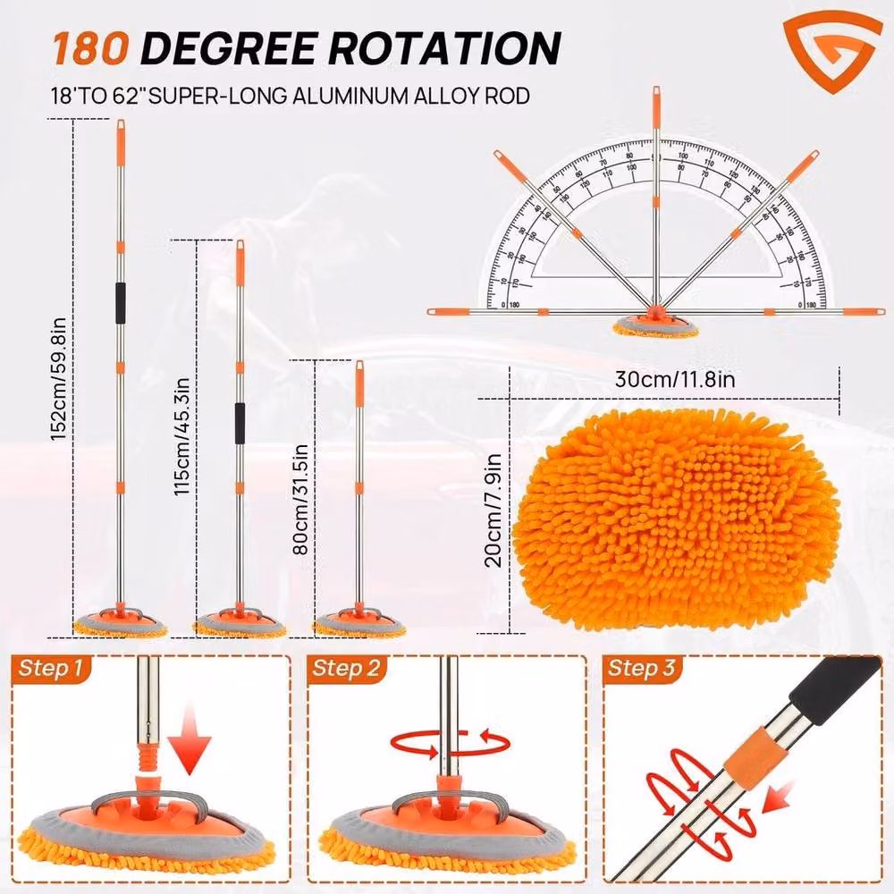 SPETLEK 62 inch Telescopic Car Wash Brush Kit with Refillable Head, Orange – 3