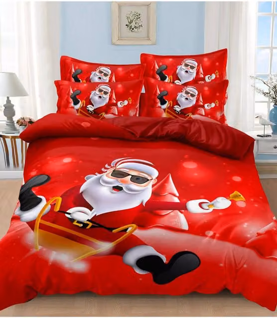 Ezysleep Rock on Santa Christmas Duvet Set and Pillowcase in Red, W/D/H: 140 x 200 cm
