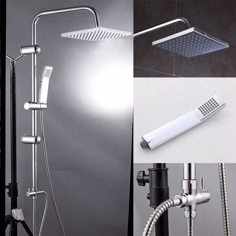 NESTLUNE Stainless Steel Dual Mixer Shower Set with Square Handheld Head in Silver and Chrome – 2