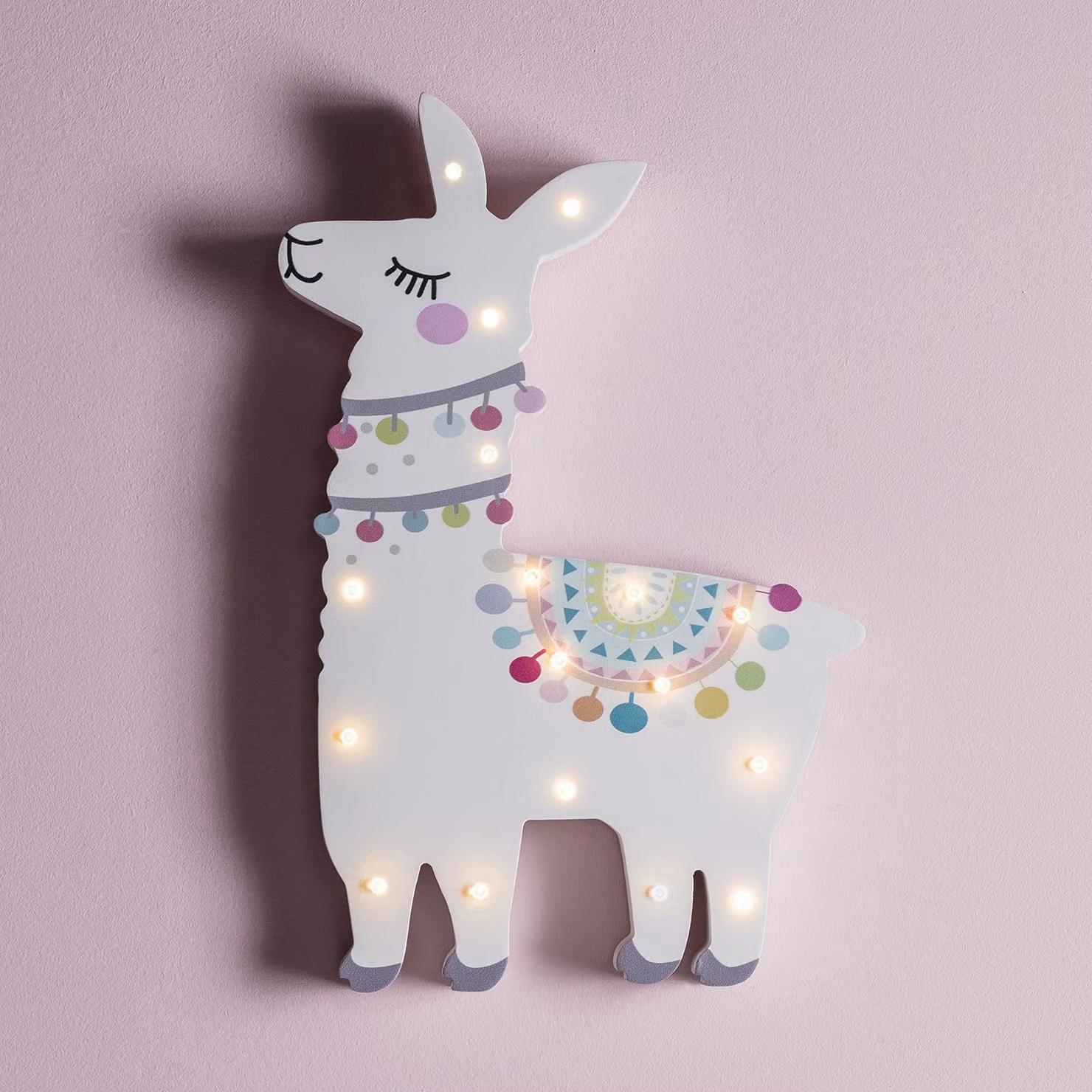 Lights4fun Llama Childrens Battery Operated Nursery Wall Light with 17 Warm White LEDs in Multicolour and White, W/D/H: 30.0 x 21.5 x 2.5 cm – 1