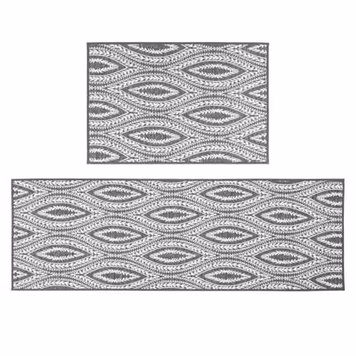 JVL Harmony Eyes Machine Washable Non-Slip Entrance Doormat and Runner Set in Grey and White – 1