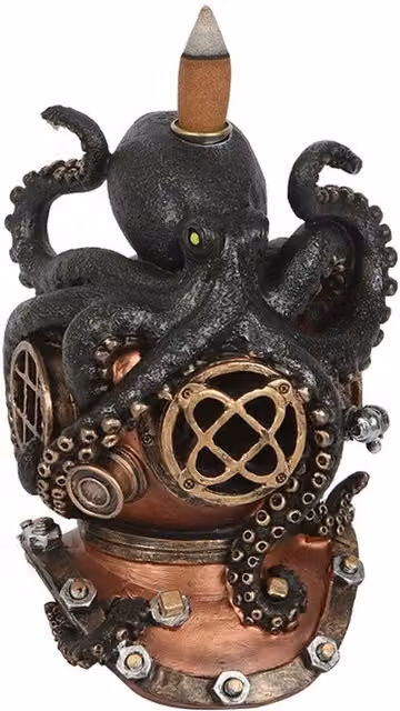 KDMK Kraken Divers Helmet Backflow Incense Burner, Vintage Multicolour Ceramic Tabletop Decor