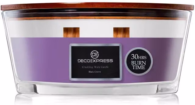 Deco Express Black Cherry Scented Woodwick Candle in Purple with 50 Hour Burn Time – 6