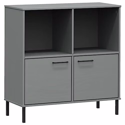 vidaXL OSLO Bookcase with Metal Legs and Solid Pine Wood, Grey, W: 90 cm, D: 35 cm, H: 90.5 cm – 1