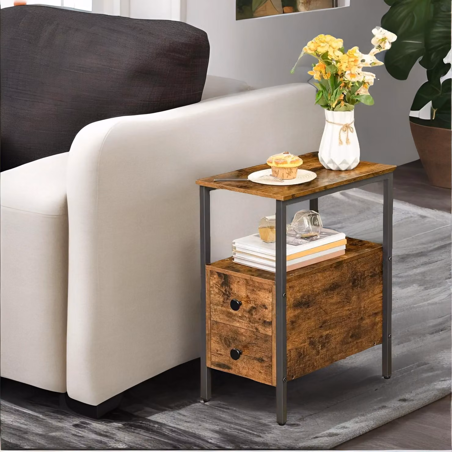 Rafaelo Mobilia Slim Bedside Table with 2 Drawers in Brown and Black – 4