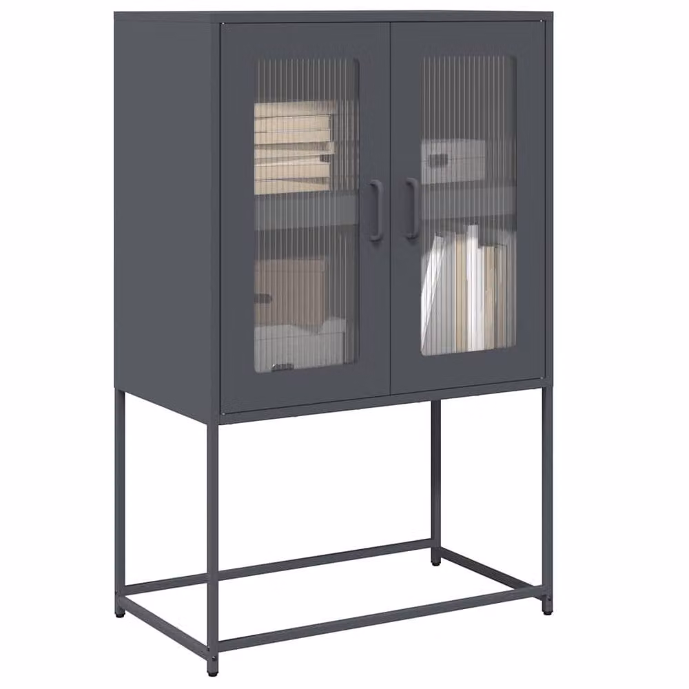 Berkfield Home Anthracite Steel Highboard with Glass Doors, W/D/H: 68 x 39 x 107 cm – 2