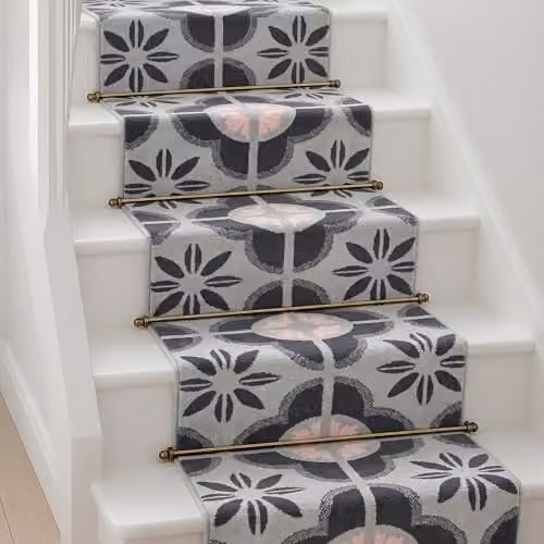 Bravich Texas Floral Hallway Runner in Pink and Grey, W: 60 cm, L: 240 cm