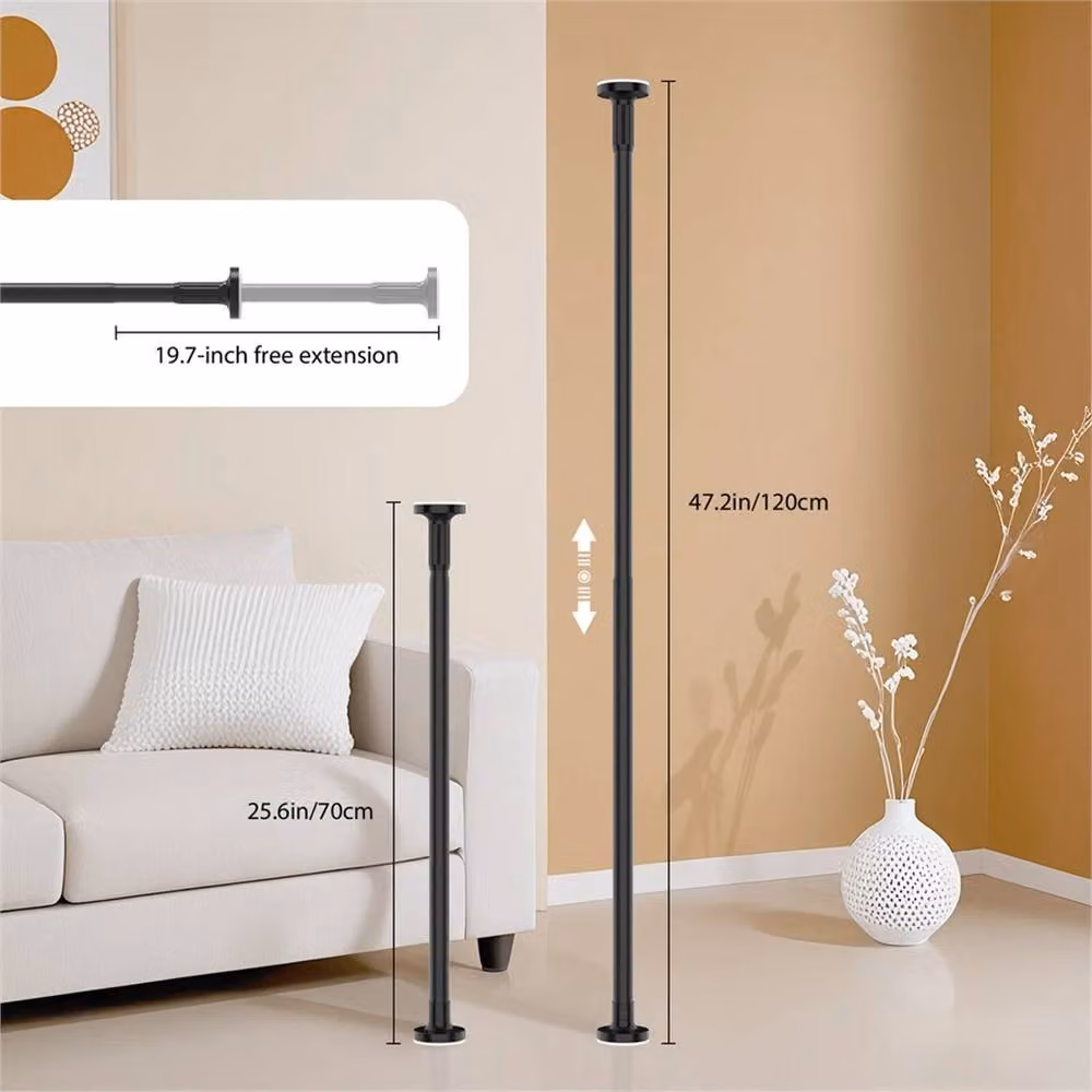 VOGREX Extendable Stainless Steel Shower Curtain Tension Rod in Black, 70-120 cm – 2