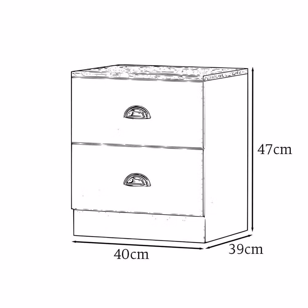 ERGOVEXA 2 Drawer Bedside Cabinet with Oak Top and Metal Cup Handles in White – 2