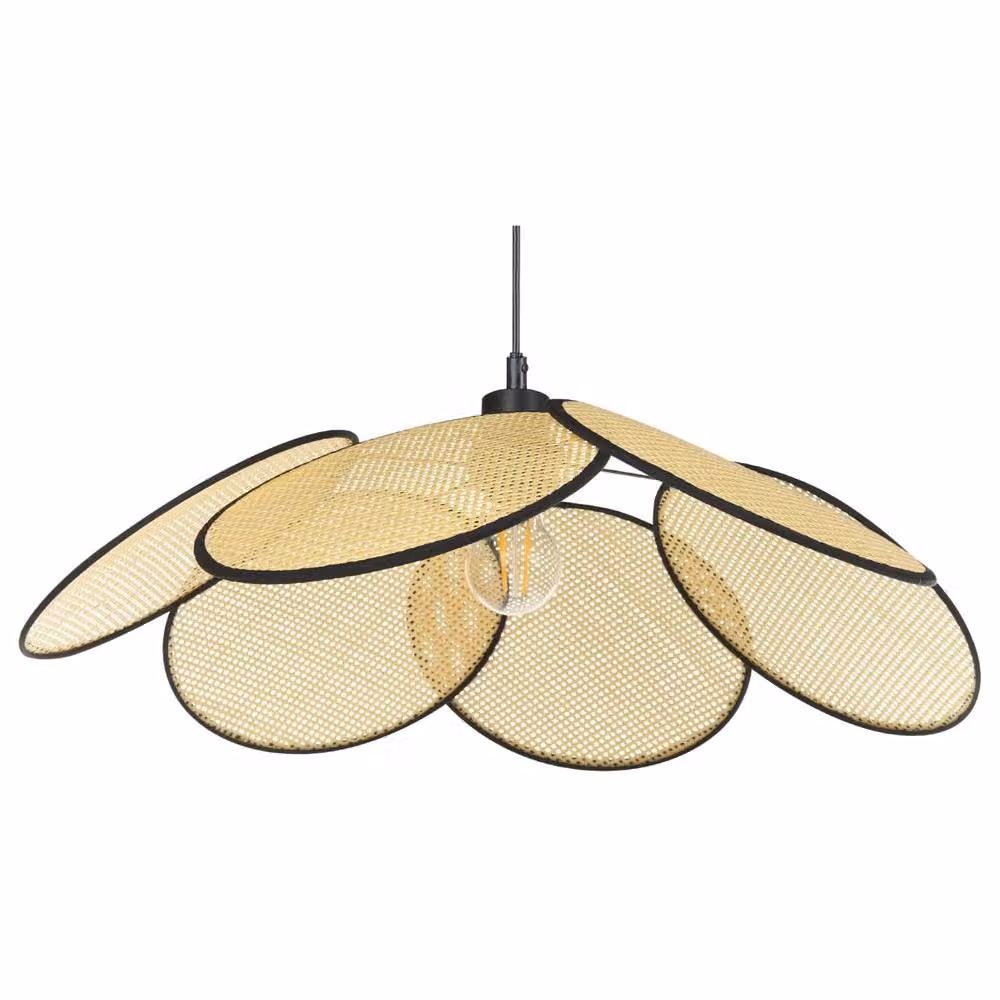 Wyld and Coco Natural Paper Rattan-Effect Pendant Lamp with Black Metal Frame and Height Adjustment – 2